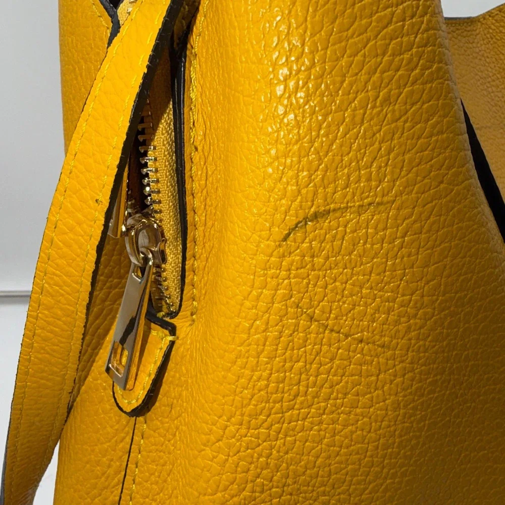 Luana Ferracuti Yellow Pebbled Leather Satchel Bag Made in Italy Crossbody